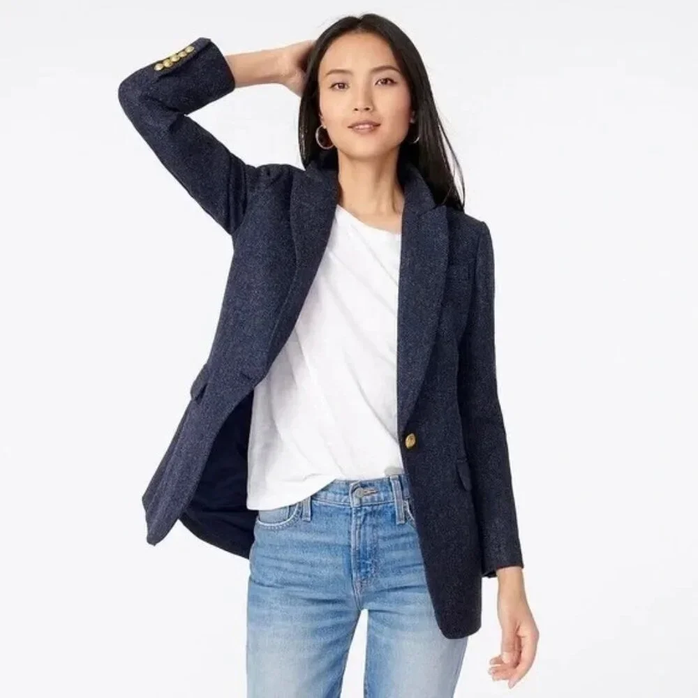 NWT J.Crew Long Parke Blazer in Navy Herringbone English Wool Jacket 4
